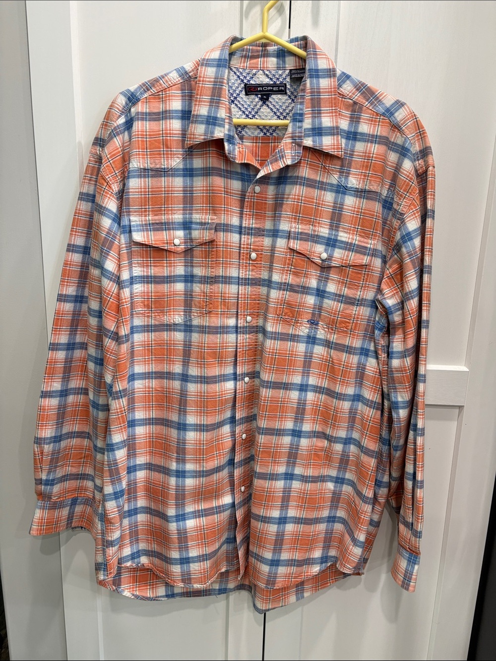 Roper Plaid Button-Down Shirt in Orange and Blue